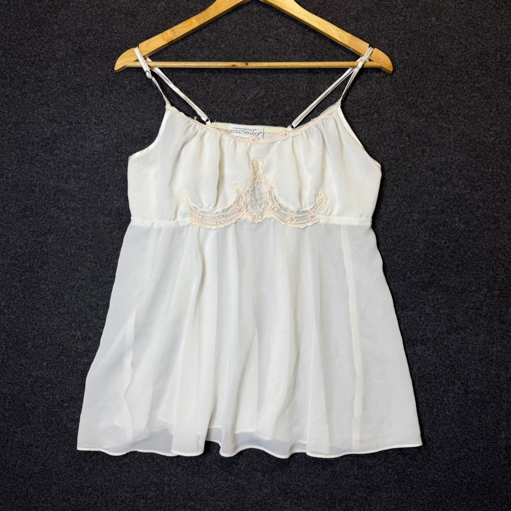 Cinema Etoile Camisole Women XL Cream Lace Embroidered Sheer Babydoll Top
